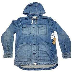 Vans Off The Wall Denim Hooded Jacket Men Large Blue Jean Drawstrings New